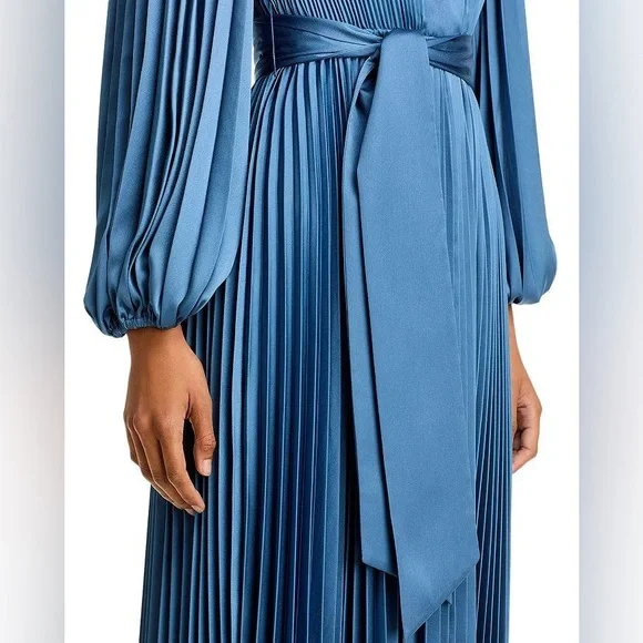 Milly Nadie Solid Pleated Maxi Dress Stone Blue Size 0 NWT - Picture 6 of 7